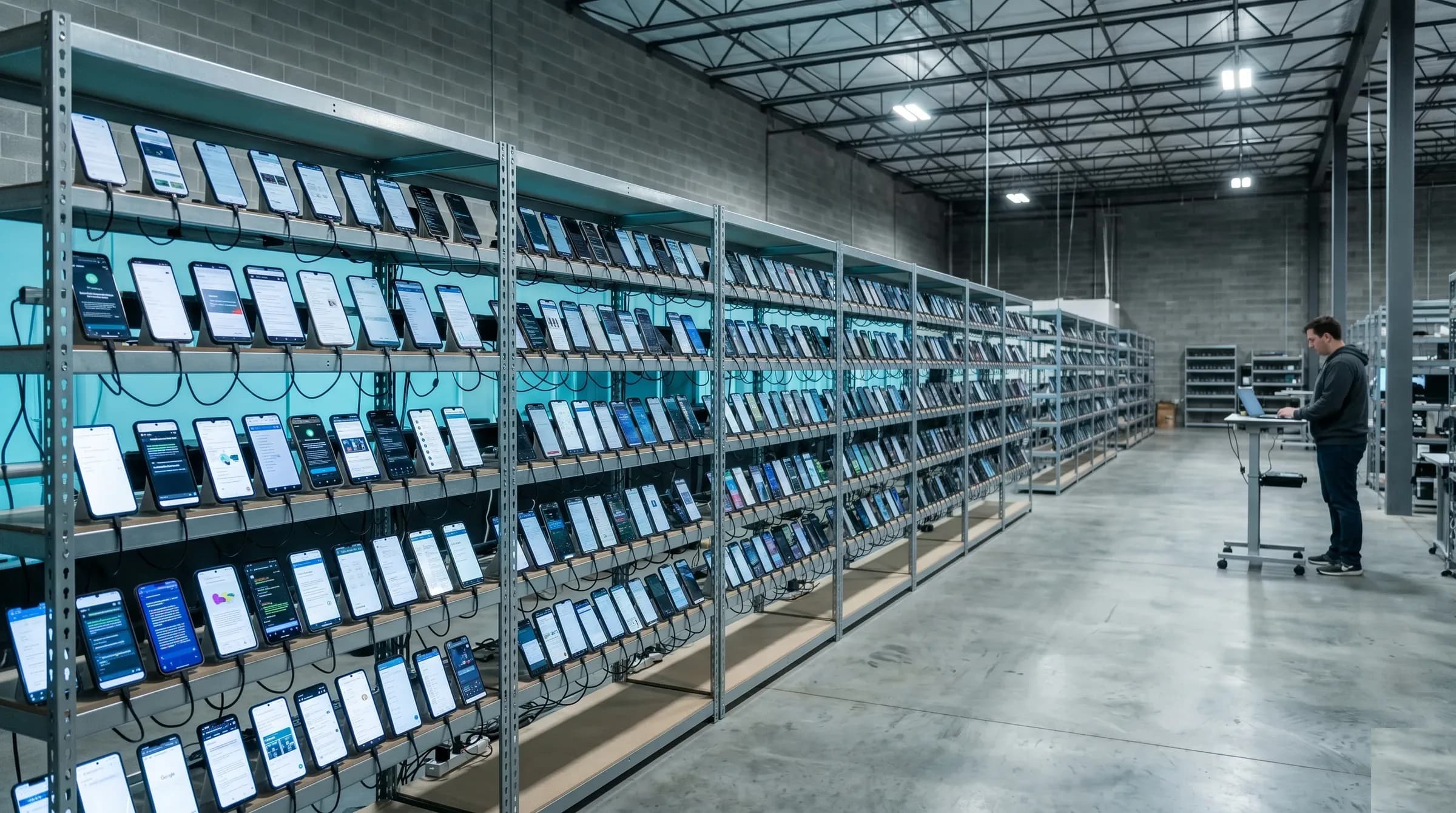 Top3 device farm — real consumer phones and laptops distributed across US metros measuring AI recommendation rates